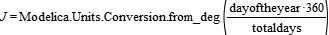 J=Modelica.Units.Conversion.from_deg(dayoftheyear*360/totaldays)