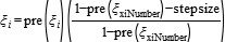 xi_i=pre(xi_i)*((1-pre(xi_xiNumber)-stepsize)/(1-pre(xi_xiNumber)))